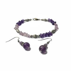 Vintage Amethyst Crystal Bracelet & Earrings Set Purple Raw Stone Boho